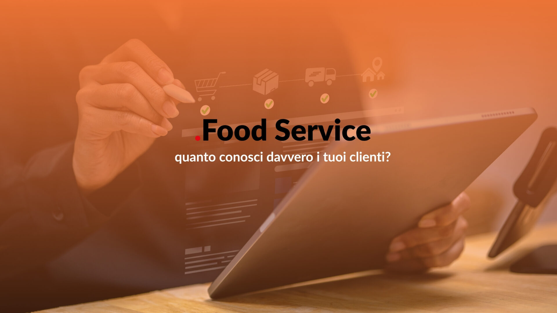 Professionista del Food Service utilizza un tablet per consultare dati e informazioni sui clienti